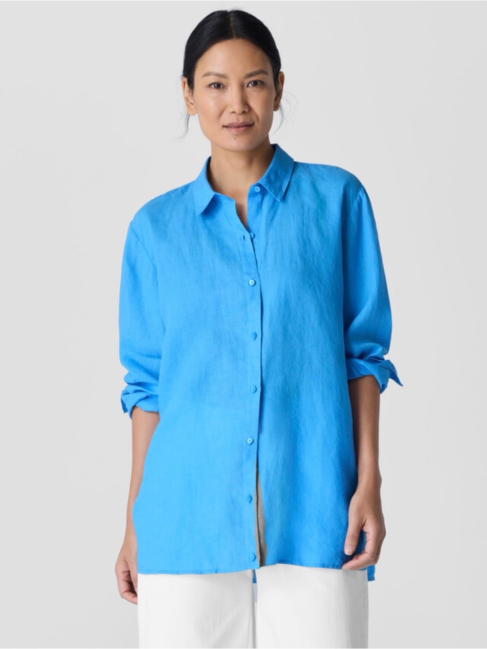 Eileen Fisher WHITE Organic Handkerchief Linen Classic Collar Shirt NEW NWT XXS - Picture 7 of 7